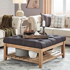 Oak Coffee table Upholstered Large Footstool Ottoman Farmhouse style  Loft table