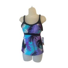 AquaSport Womens Peasant Tankini Top Swimsuit UPF 30 Protection Iris Floral