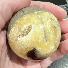 Polished Yellow/Gray Crystal Sphere Ball w/ Druzy Pocket 227g (8 oz) Septerian 