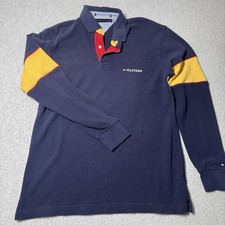 Tommy Hilfiger Polo Shirt Mens Size L Color Block Vintage Stripe Long Sleeve