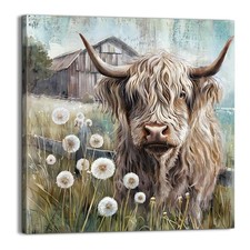 YUEYARIT Farmhouse Highland Cow Wall Decor in Neutral 12"L x 12"W, cow2