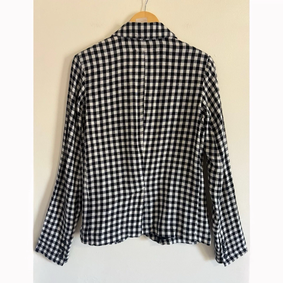 Anthropologie Sanctuary Black White Check Linen One-Button Blazer Womens Medium - Image 3 of 4