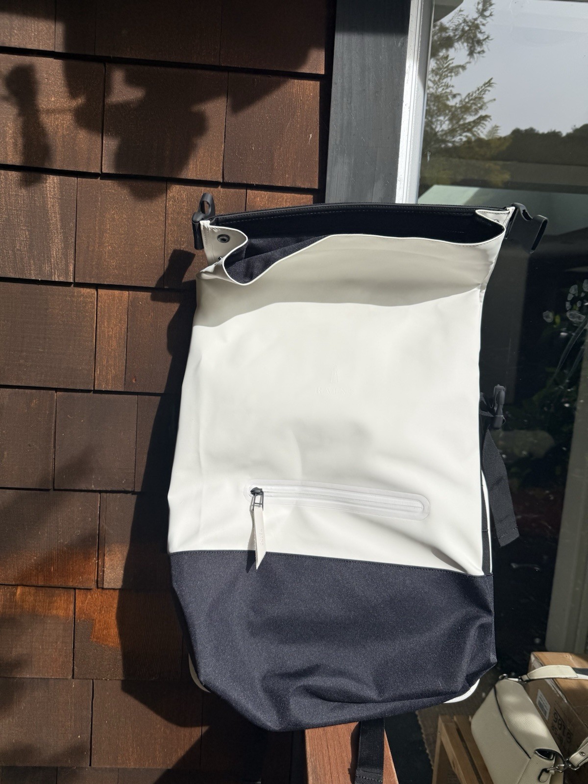 Rains Buckle Rolltop Backpack Off White Waterproof Laptop Bag NEW w/ Tags