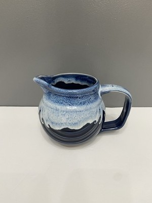 Artisan Made Pottery Stoneware Small Pitcher/Creamer Blue Drip Glaze Handmade