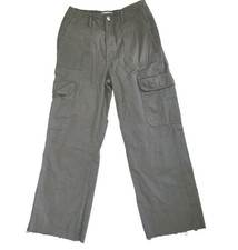 Zara Cargo Pants Size 2 Olive Green Raw Hem Wide Leg Streetwear Cropped
