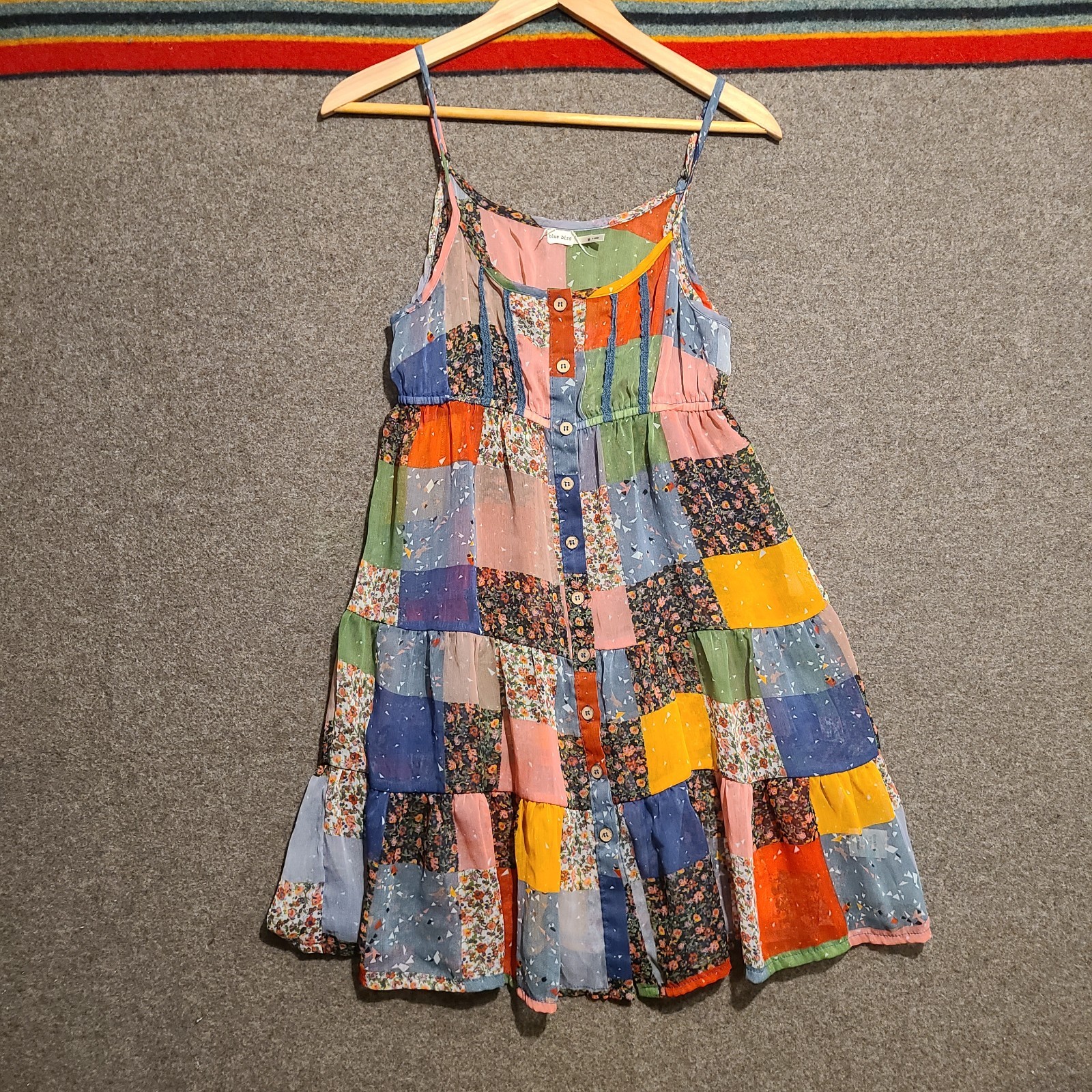 Y2k Boho Multicolor Patchwork Spaghetti Strap Dre… - image 2