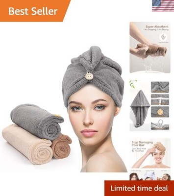Microfiber Hair Drying Towels 3 Pack Fast Absorbent Turban Wraps for Women Girls