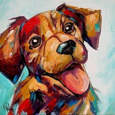 Marina Rehrmann originale cane cucciolo contemporaneo da collezione firmato arte acrilica🧿