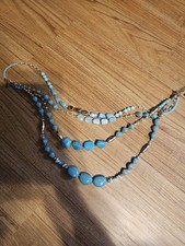 Bocar Necklace Beaded Multi Strands Blue and Gold Colored Jewelry 