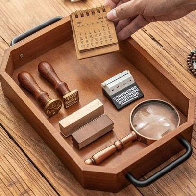 Holz Serviertablett Kaffeetasse Platte Ornament Tragbar Deko Organizer