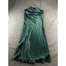 Nafsika Skourti Size M? Green Satin Maxi Dress Rhinestone Halter Slit Formal SEE