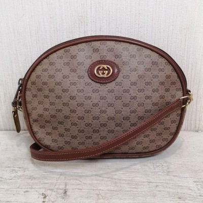 GUCCI Micro GG Pattern Shoulder Bag Crossbody Brown Leather Rare Authentic Used