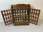 VTG Wood Wall rack Spice Cabinet Drawers 12 Spice Jars MCM Cottagecore jar doors