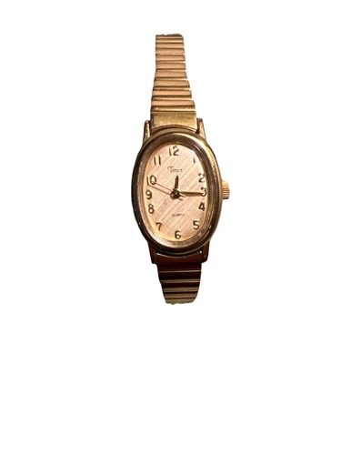 Vtg Timex Cavatina Watch Women 18mm Gold Tone Oval Dial Stretch Band TESTED