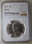 1967 Kennedy 50C Silver Half Dollar, NGC MS63, NICE COIN, SWEET!