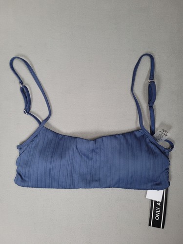 Damsel Womens Square Neck Bralette Super Ribbed Navy Blue Swimsuit Top Large - Afbeelding 2 van 6