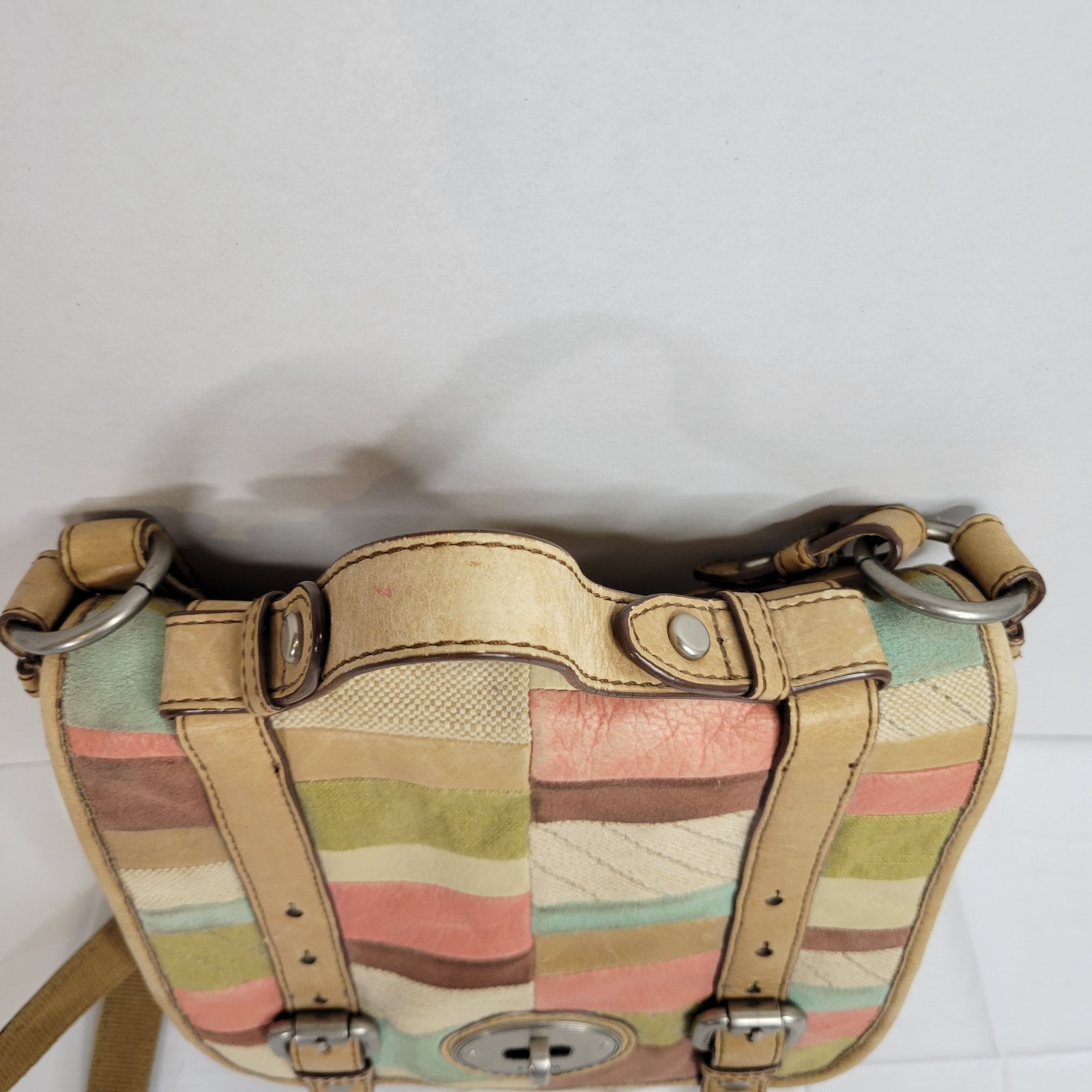 Fossil Maddox Patchwork Flap Pebbled Leather Cros… - image 6