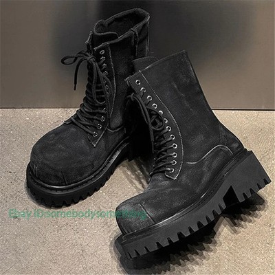 Luxury Designer Thick Sole Shoes Platform Chunky Heels Men Boots Zipper Punk