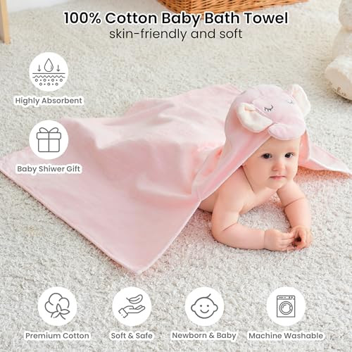2 Pack Baby Hooded Towels, Premium Soft Cotton Baby Bath Towels with Hood, - Picture 5 of 8