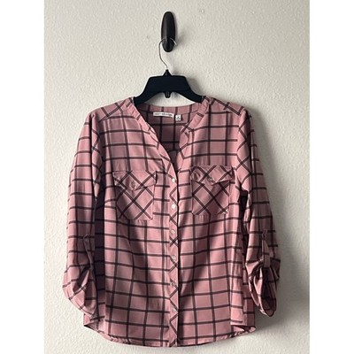 Notations Pink Plaid Button-Down Shirt, Size M
