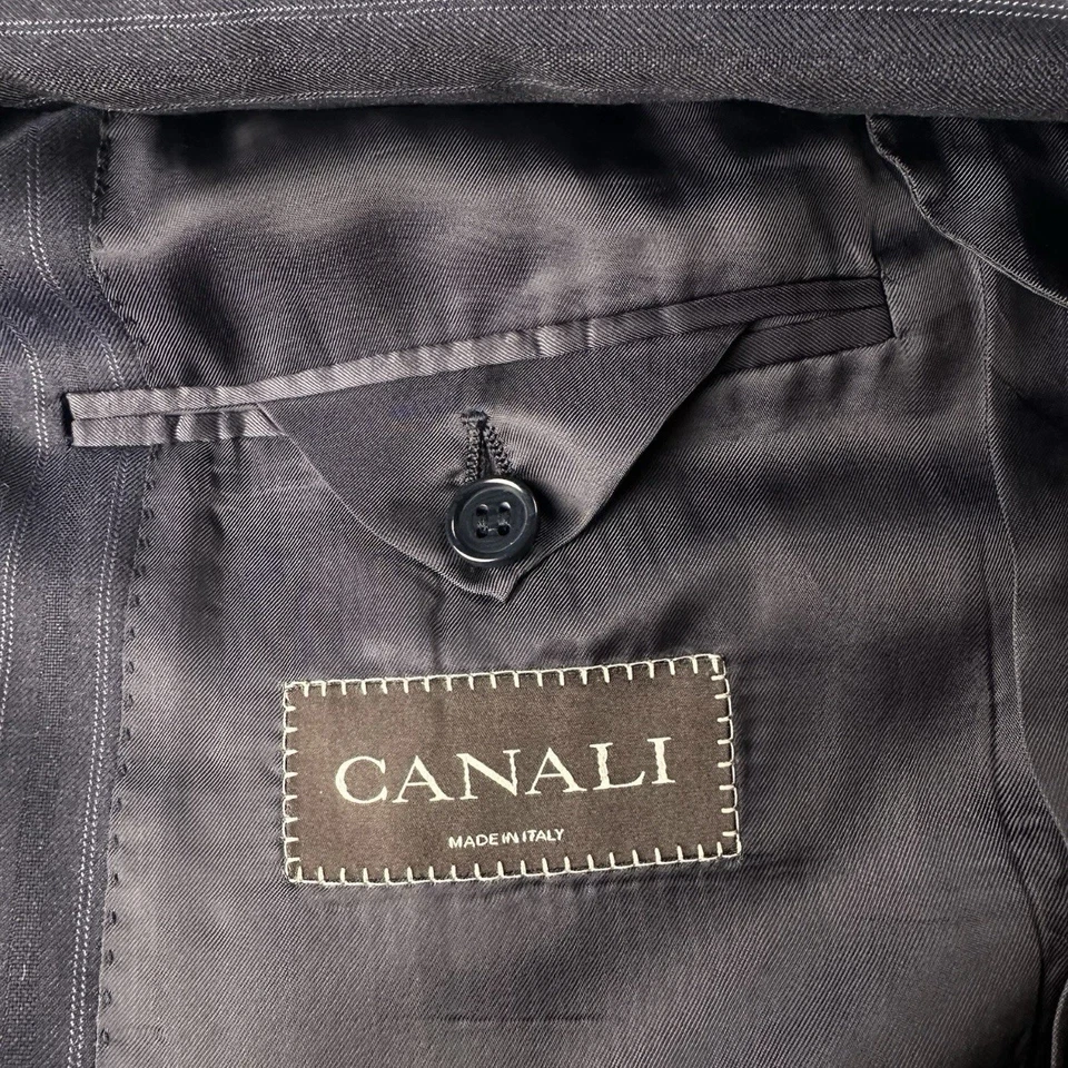 Blazer Canali 38R Azul Marino Rayas Italia 2 Botones, Doble Ventilación Lana Virgen Foto 4 de 4