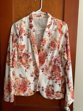 LC Lauren Conrad Floral Knit Blazer Size 12 White Pink Spring 2014 Discontinued