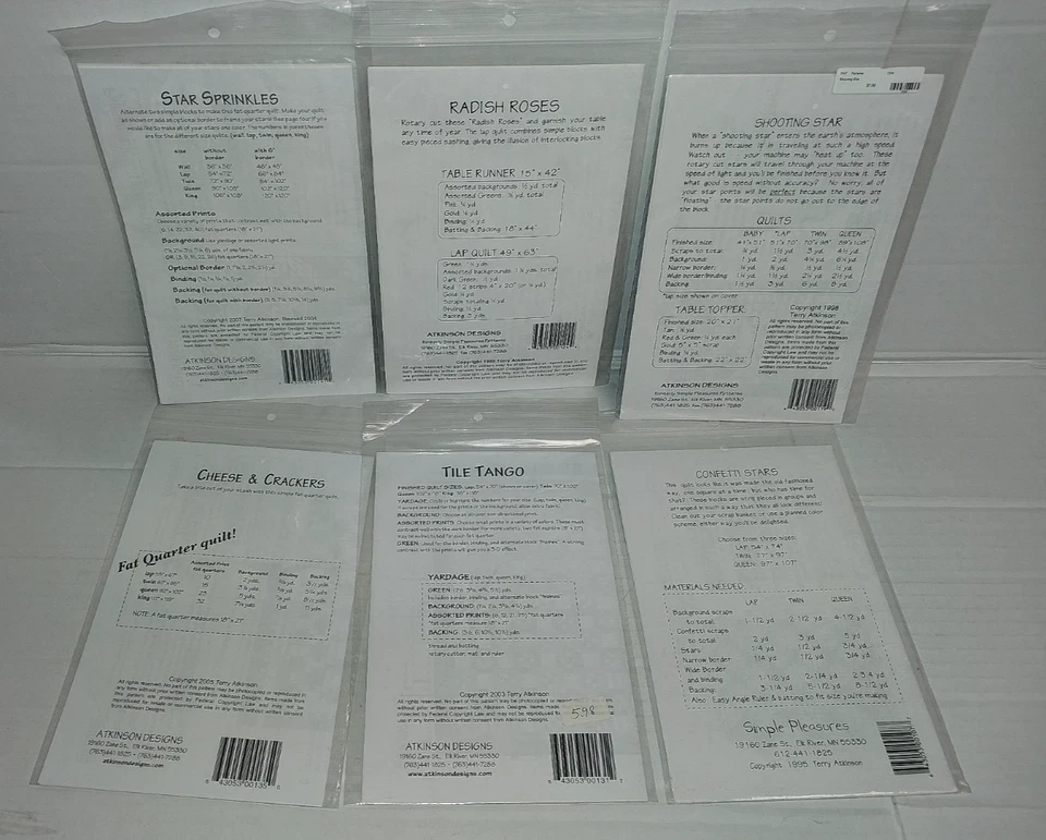 Lot 6 Atkinson Quilt patterns Confetti Shooting Star Sprinkles Tile Tango ++ - Image 2 of 2