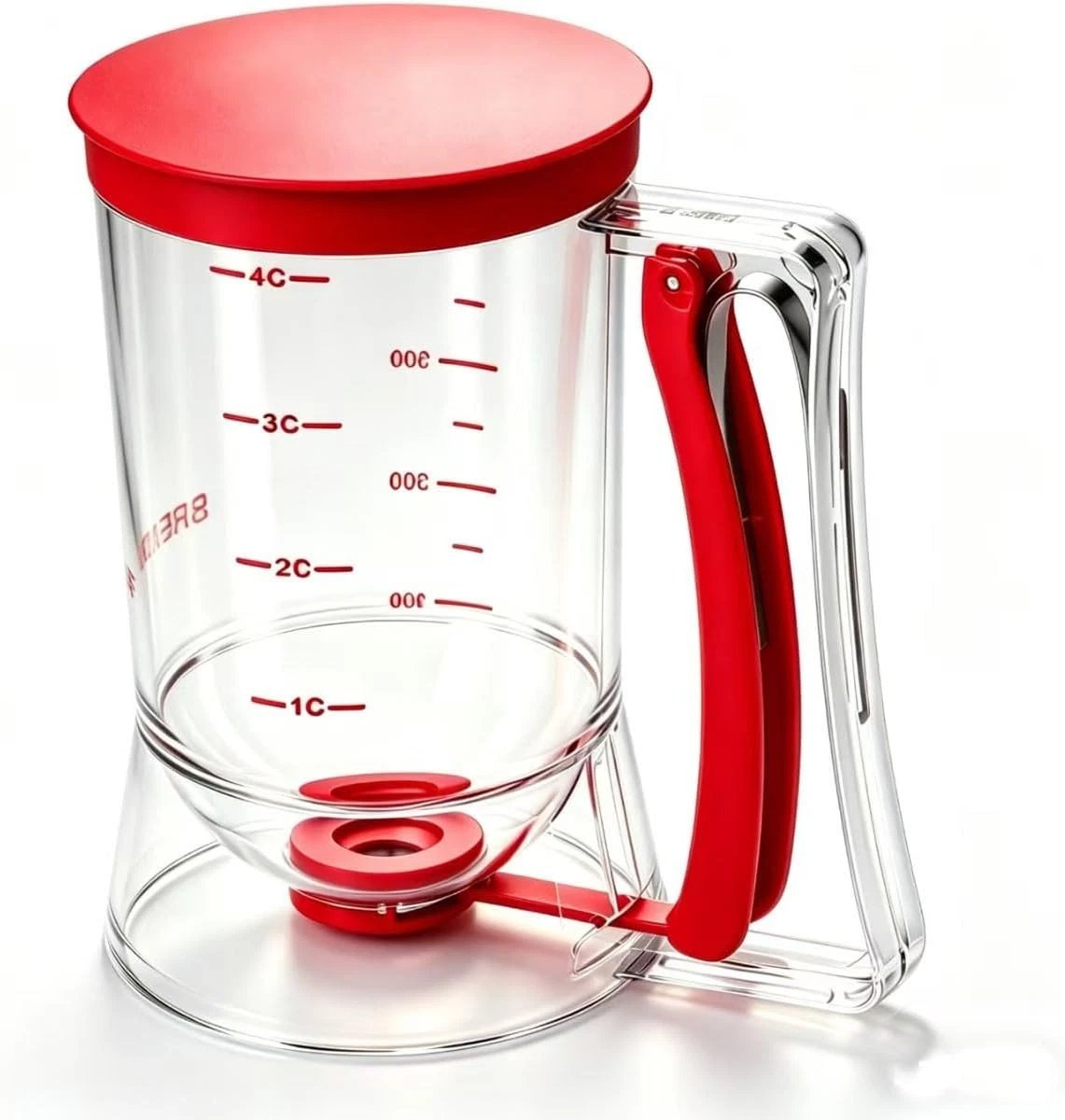 Pancake Batter Dispenser 4 Cup w/ Squeeze Handle Measuring Baking Tool Red