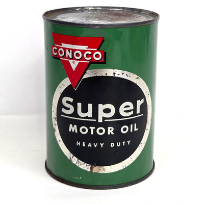 Vintage CONOCO Super Motor Oil US Quart Tin Metal Can Continental Oil Co. Full
