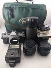 Vintage Canon AE-1 Bundle w/3 Lenses, Power Winder, Filters, more