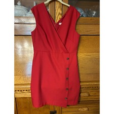 LOFT Preppy Casual Chic Red Sleeveless Wrap Sheath Dress Button Detail Sz 8 NEW