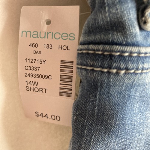 Maurice Sz 14W Short Light Wash Denim Flex Mid Rise Jeggings Distressed Hem - Picture 7 of 8