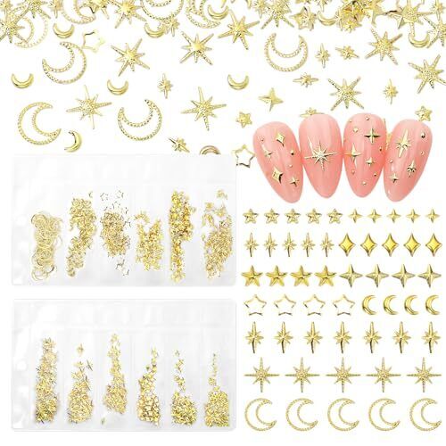 Christmas Star Nail Charms and Moon Nail Charms, Gold Metal 3D Star Set-5 Heart - Bild 1 von 6
