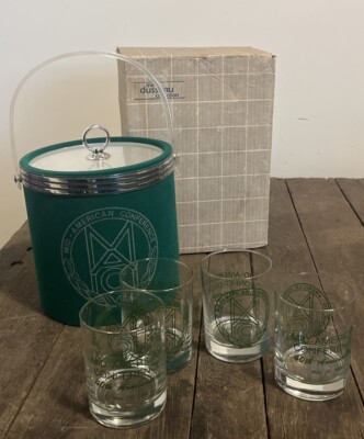 1986 Mid American Conference 40th Anniversary Banquet 4 Glasses & Ice Bucket Box
