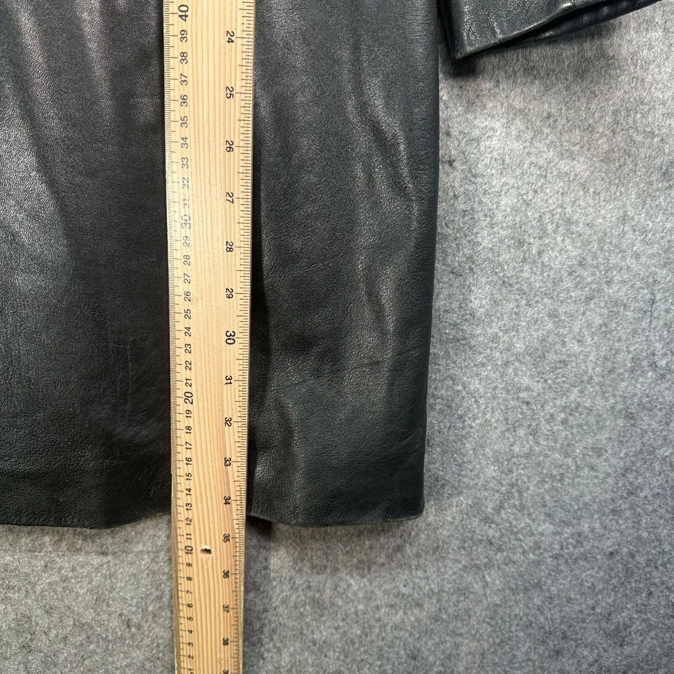 Abrigo de cuero Per Una para mujer talla 16 negro trinchera midi Steampunk matriz gótica Foto 3 de 4