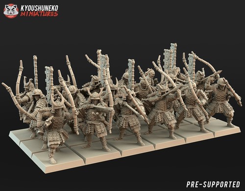 Japanese Samurai Bowmen Unit x18 Kyoushuneko, Wargames Feudal Warrior Miniature - 第 1/1 張圖片