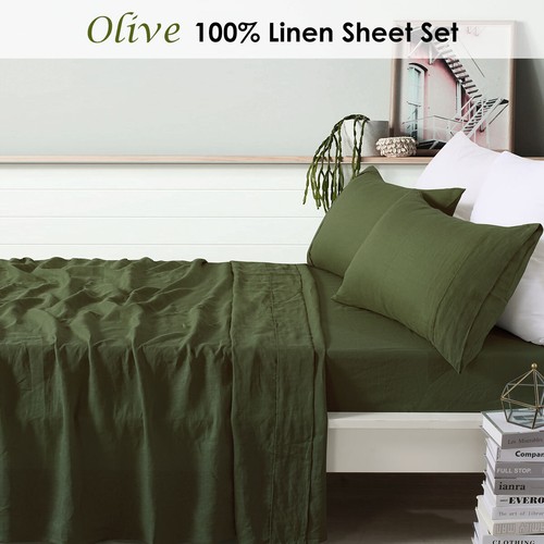 100% Linen Olive Sheet Set by Vintage Design Homewares - Picture 2 of 9