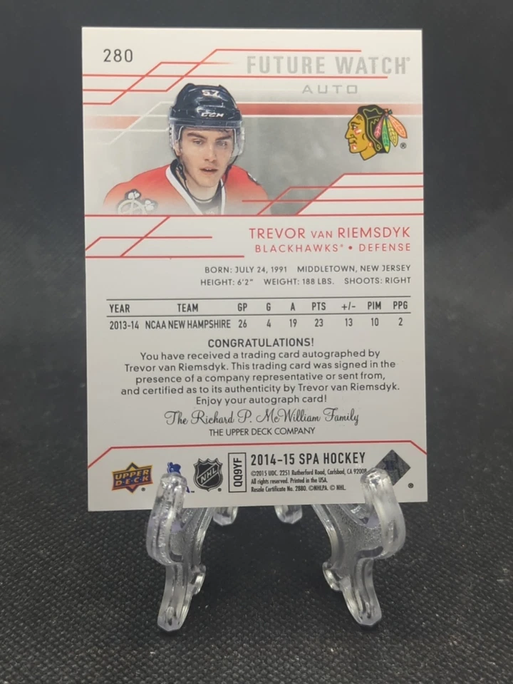 2014-15 SP Authentic #280 Trevor van Riemsdyk Future Watch AUTO #/999 Blackhawks - Image 2 of 2