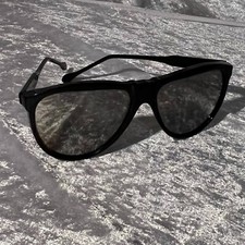Vintage Mirrored Sunglasses Black Frames 1980s Pilot Aviator Oversized Silver