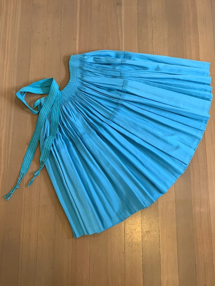 Vintage Turquoise Cotton Skirt, Navajo - Photo 1/4