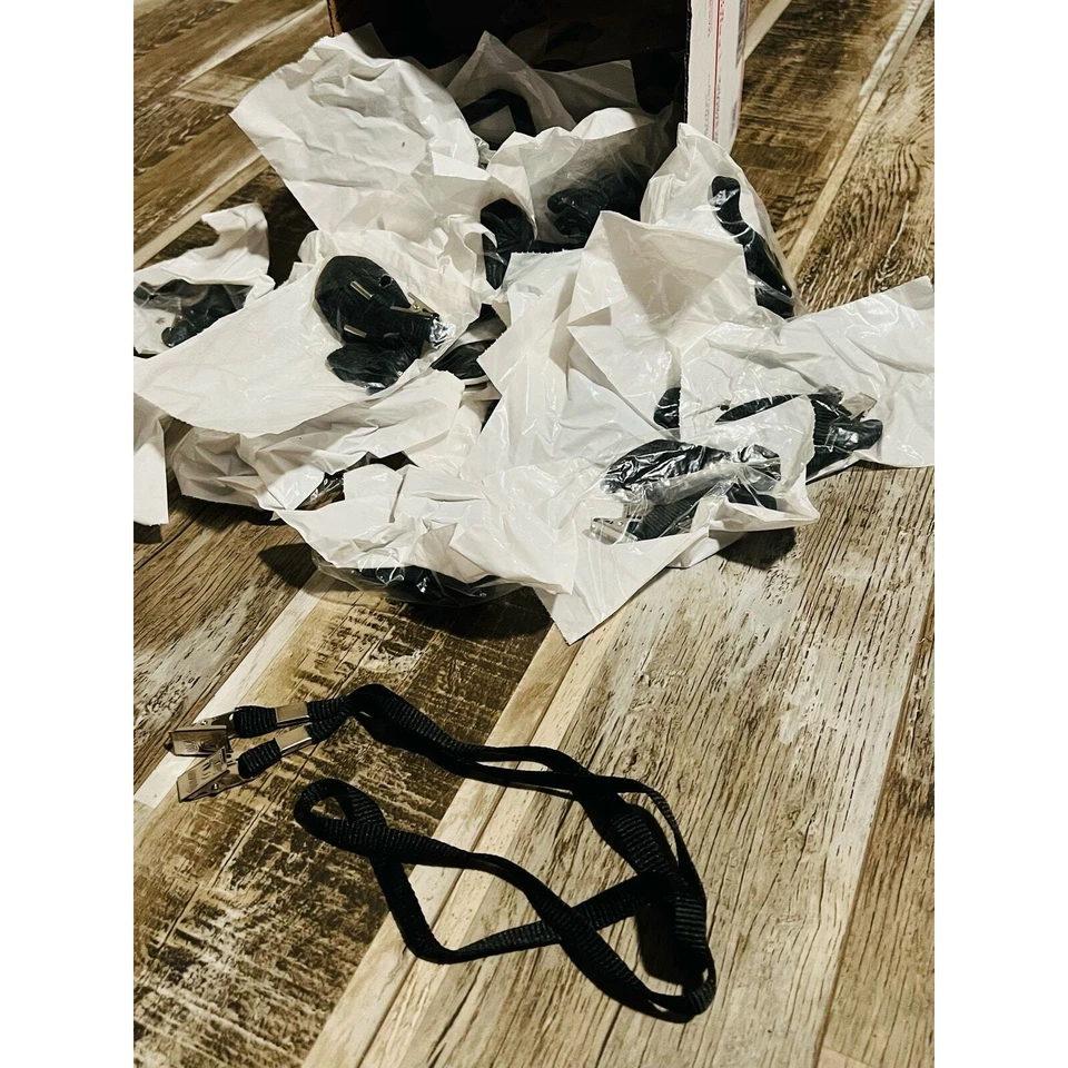 3/8'' Black Flat Opened-ended Lanyard w/ Two Bulldog Clips - 76 per pack - Image 2 of 4