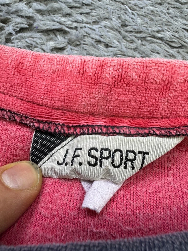 Винтажный J Ferrar свитер женщин 1 X неоновый розовый французский махровая ткань в полоску толстовка - Изображение 3 из 4