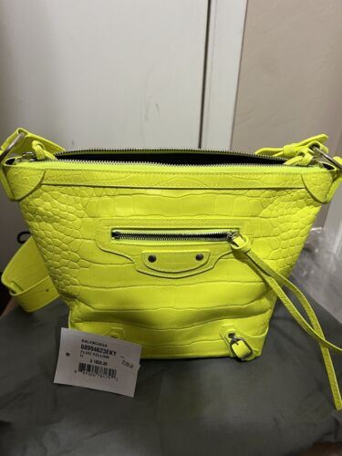Balenciaga "Neo Classic" hobo bag in croc-embossed leather highlighter yellow - Picture 1 of 8