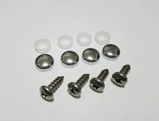 License Plate Security Screw Cap Covers WITH STAINLESS SCREWS - CHROME GLOSS OEM