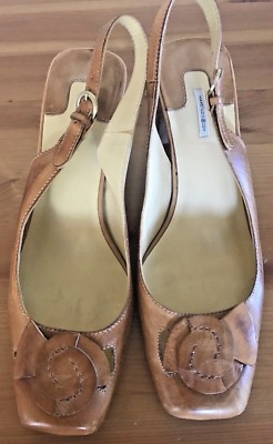 **Max Studio** Cognac brown color  Leather Sling backs  *YOKO* size 8M