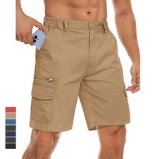Men's Cargo Shorts Cotton Summer Work Shorts Casual Elastic Waist Hiking Shorts