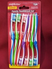 Brush Buddies 7 Pack Adult Toothbrush Set Multi-color Contour with Gum Cleaners