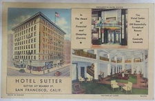 Vintage LINEN ADVERTISE POSTCARD Tichnor Bros inc USA SAN FRANCISCO HOTEL SUTTER
