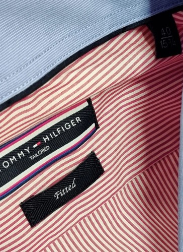 TOMMY HILFIGER Johnny Striped Shirt Fitted Size 40 Red/White Mens Long Sleeve👌 - Foto 3 di 13