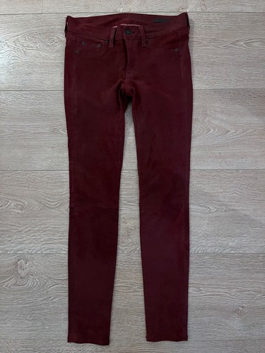 Rag & Bone Jeans Leder-Hose Bordeaux Rot Lammleder 25 XXS Low Rise Suede Pants - Bild 2 von 8